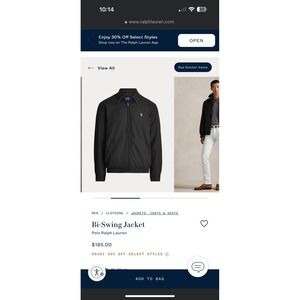 Polo Ralph Lauren Black Jacket Full Zip Classic Polo Pony Logo Lined XL